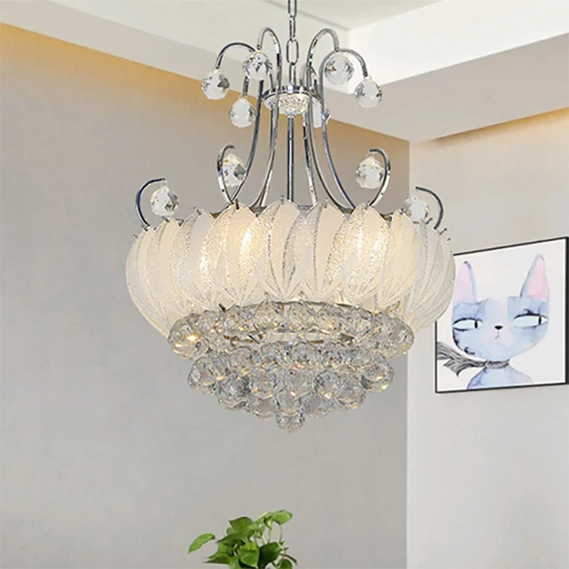 Moderne geometrische plafondkroonluchter verchroomd 4 lampen hanglamp met glas- en kristallen decoratie Clearhalo