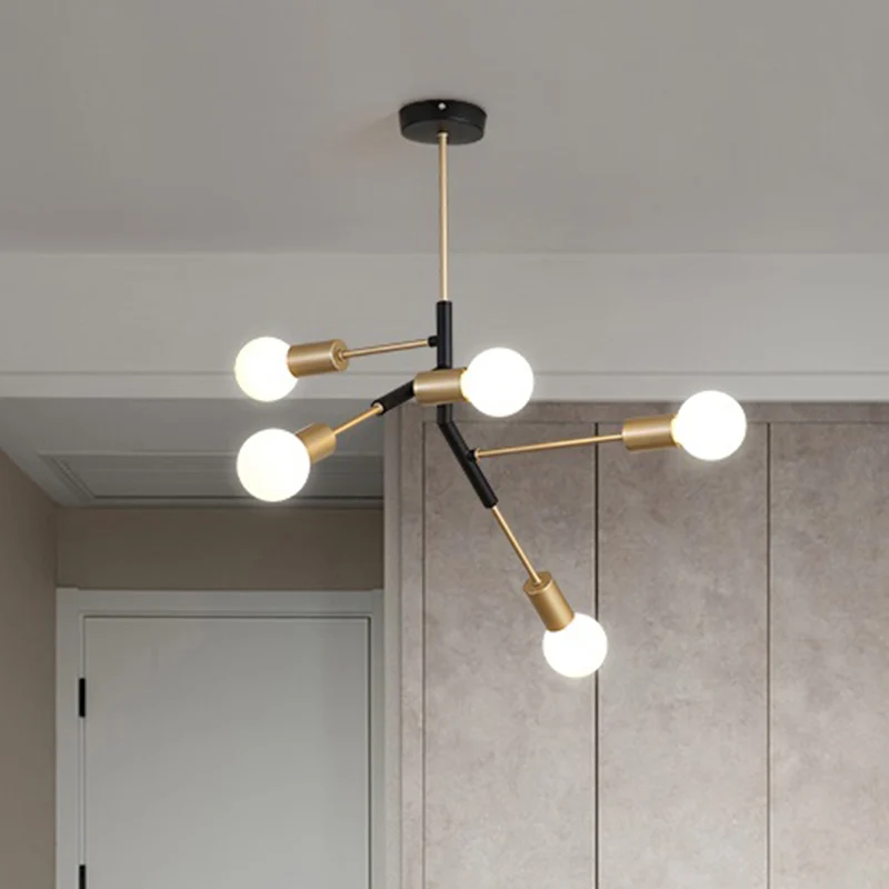 Moderne gestapelde hangende hanglamp metaal en glas 5-lichts gouden kroonluchter voor slaapkamer Clearhalo