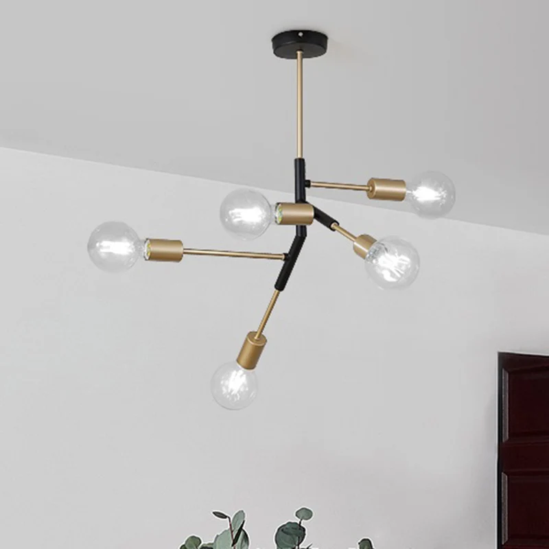 Moderne gestapelde hangende hanglamp metaal en glas 5-lichts gouden kroonluchter voor slaapkamer Clearhalo
