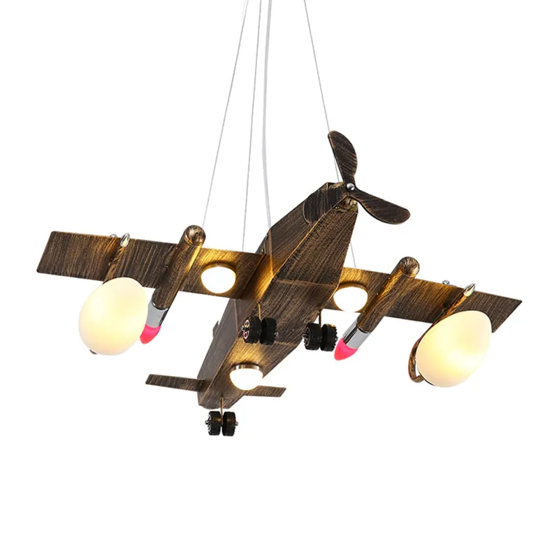 Moderne gevechtsvliegtuig hangende kroonluchter houten hangende plafondlamp brons voor slaapkamer Clearhalo