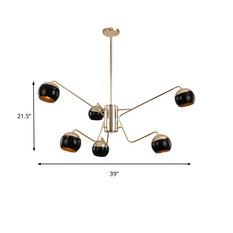 Moderne Globe Shade kroonluchter hanglamp metaal 6/8/12 koppen zwart hanglamp voor slaapkamer Clearhalo