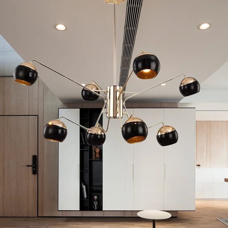 Moderne Globe Shade kroonluchter hanglamp metaal 6/8/12 koppen zwart hanglamp voor slaapkamer Clearhalo