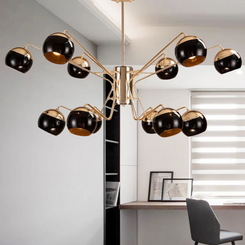 Moderne Globe Shade kroonluchter hanglamp metaal 6/8/12 koppen zwart hanglamp voor slaapkamer Clearhalo