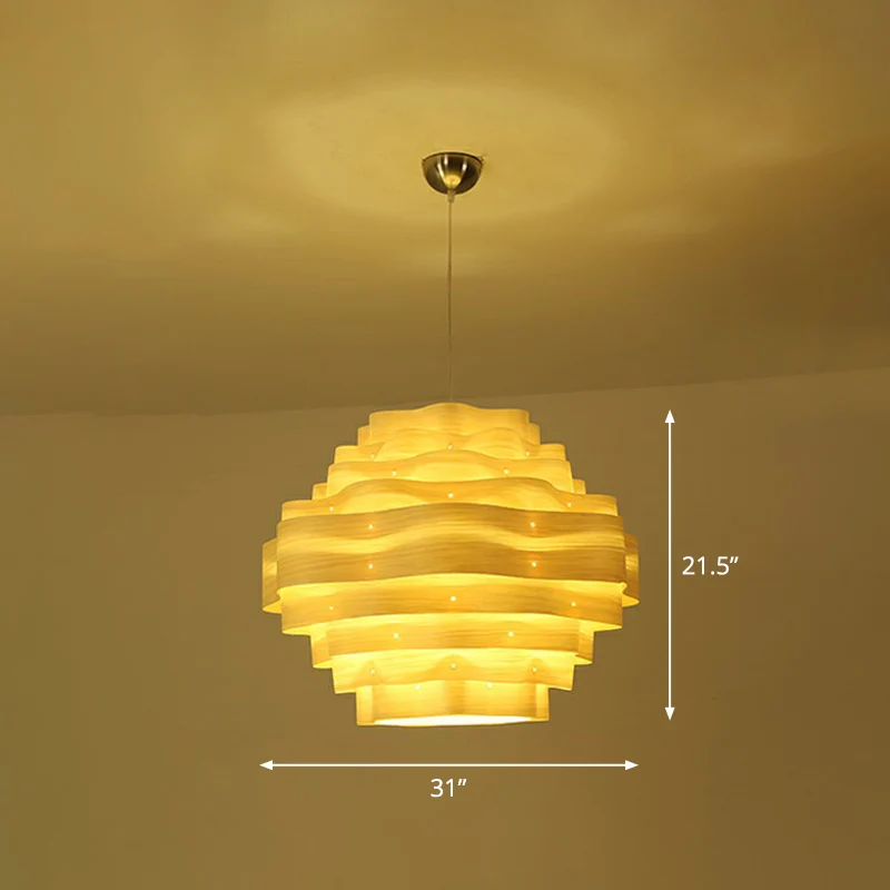 Moderne golvende schaduw hanglamp houtfineer 1 lamp restaurant hanglampset Clearhalo