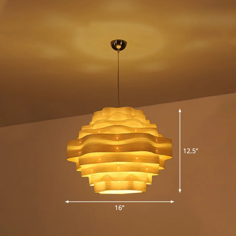 Moderne golvende schaduw hanglamp houtfineer 1 lamp restaurant hanglampset Clearhalo