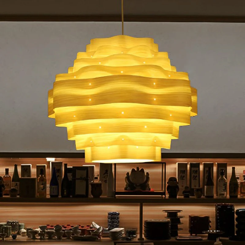 Moderne golvende schaduw hanglamp houtfineer 1 lamp restaurant hanglampset Clearhalo