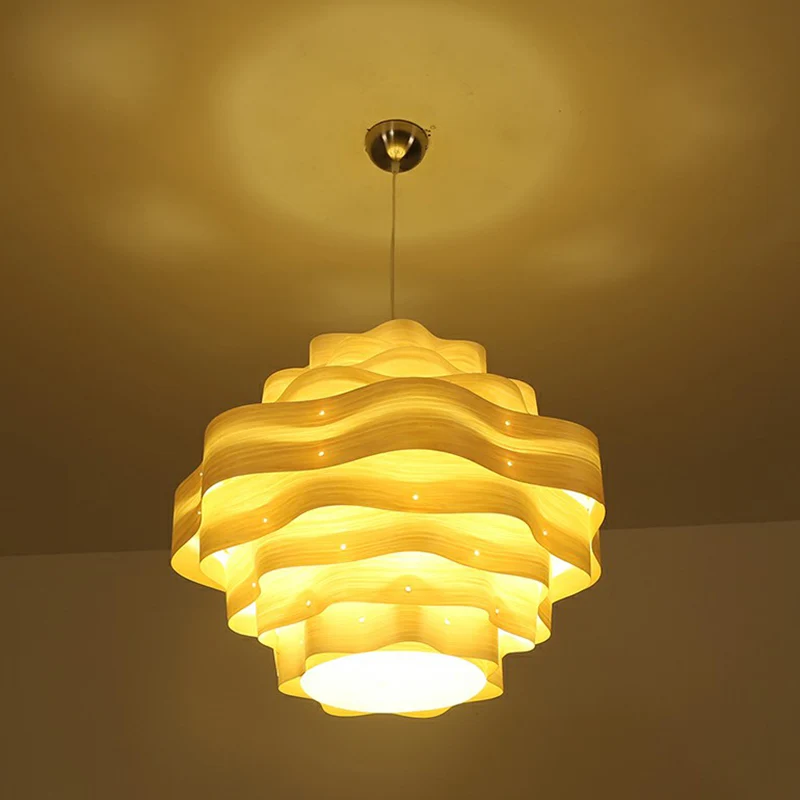 Moderne golvende schaduw hanglamp houtfineer 1 lamp restaurant hanglampset Clearhalo
