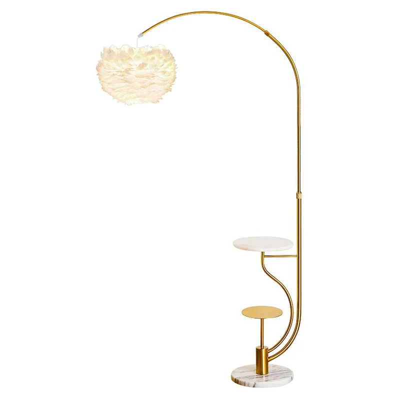 Moderne halfronde vloerlamp Feather Single Woonkamer Gebogen staande lamp met dienblad Clearhalo