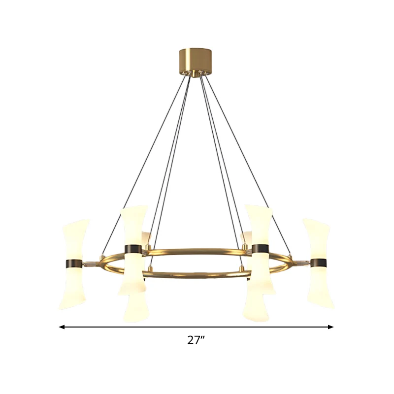 Moderne hangende kroonluchter met 6 koppen, goud uitlopende plafondophanglamp met matglazen kap Clearhalo