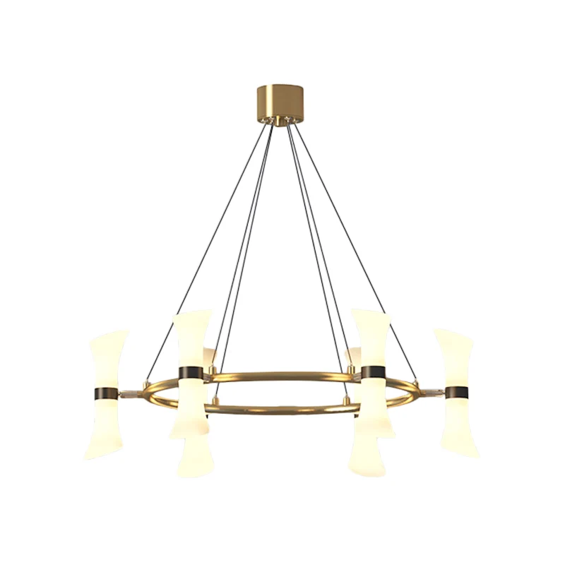 Moderne hangende kroonluchter met 6 koppen, goud uitlopende plafondophanglamp met matglazen kap Clearhalo