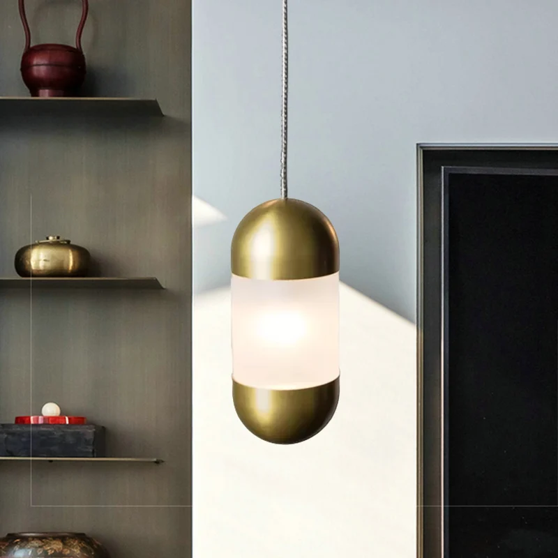 Moderne hanglamp met 1 lamp, koperen pil-hangende plafondlamp met matglazen kap Clearhalo