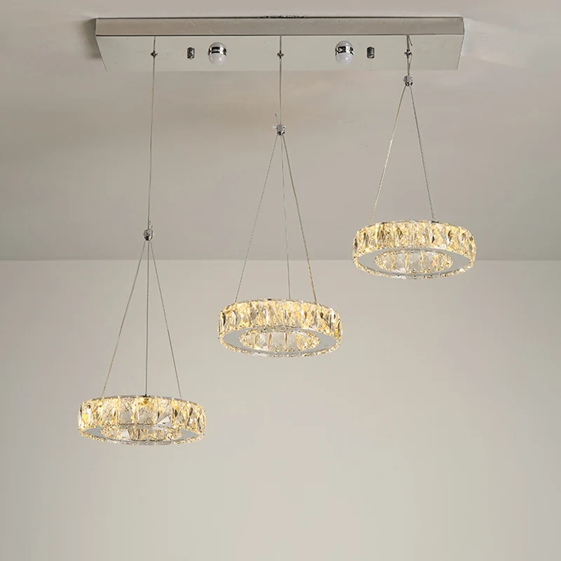 Moderne hanglamp met meerdere ringen, helder rechthoekig geslepen kristallen LED-plug- swaglicht roestvrij staal Clearhalo