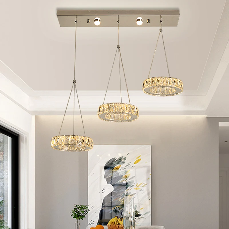 Moderne hanglamp met meerdere ringen, helder rechthoekig geslepen kristallen LED-plug- swaglicht roestvrij staal Clearhalo