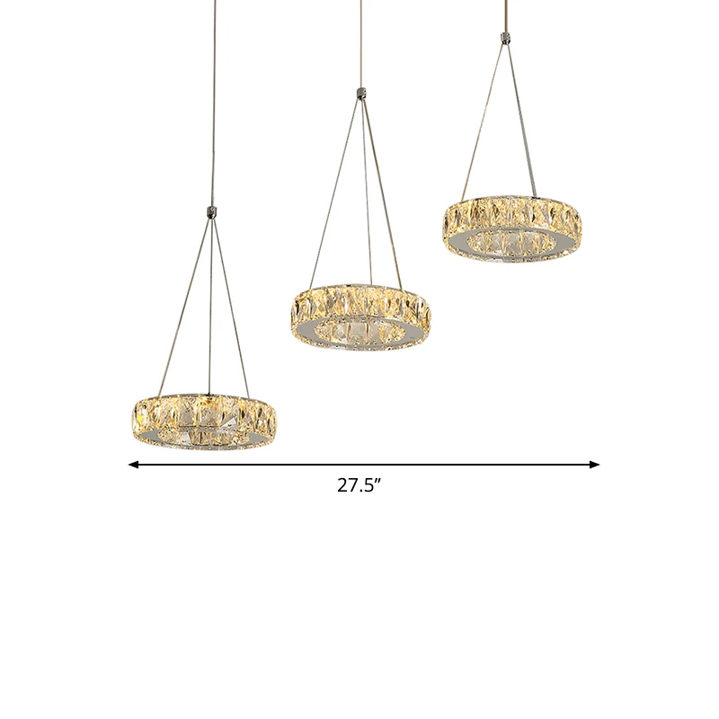 Moderne hanglamp met meerdere ringen, helder rechthoekig geslepen kristallen LED-plug- swaglicht roestvrij staal Clearhalo
