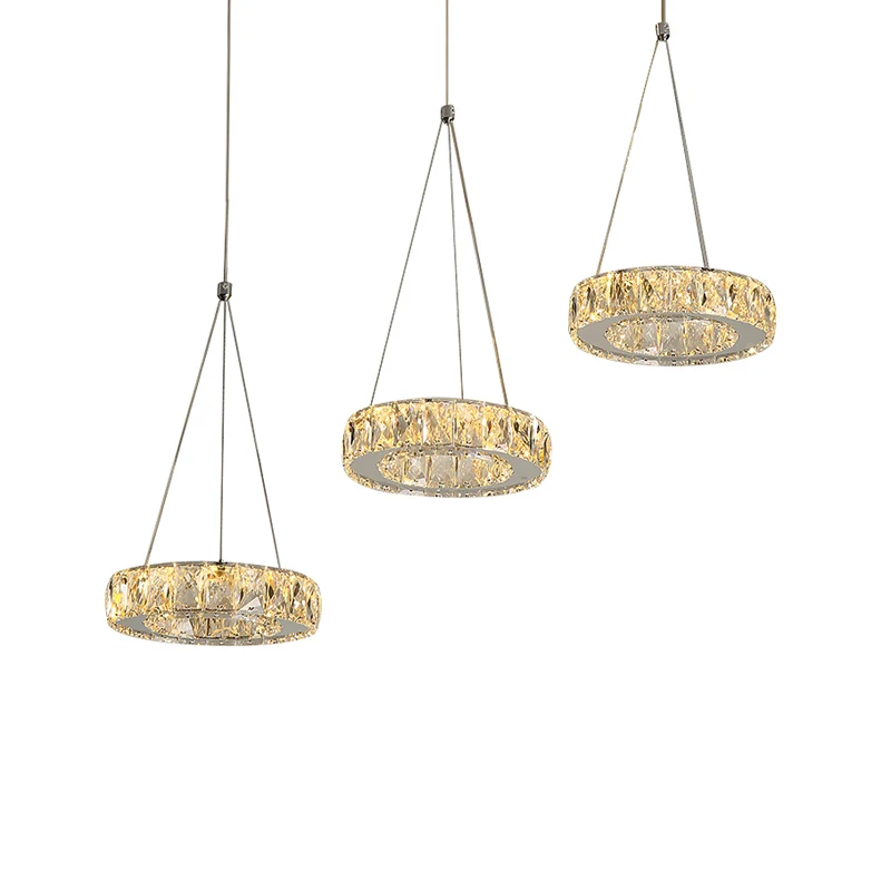 Moderne hanglamp met meerdere ringen, helder rechthoekig geslepen kristallen LED-plug- swaglicht roestvrij staal Clearhalo