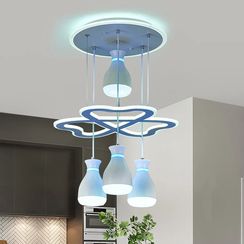Moderne hanglamp met wijnkruik en acryl 4-lichts eetkamer LED hangende plafondlamp wit/zwart met hartvormige framebalk Cle...