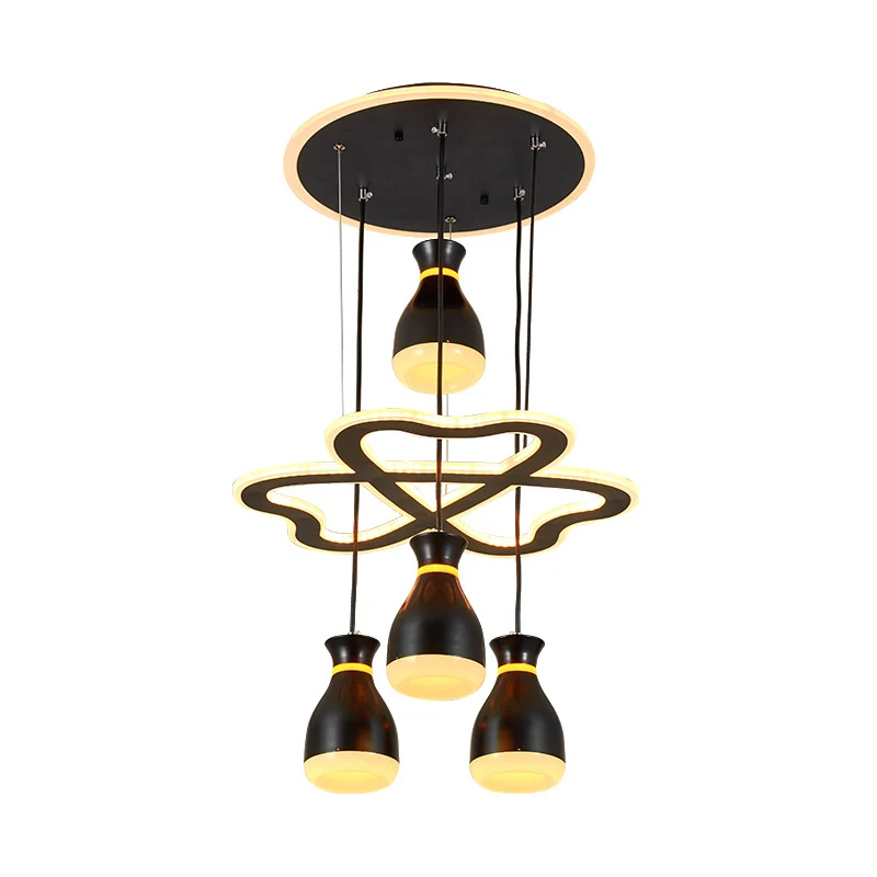 Moderne hanglamp met wijnkruik en acryl 4-lichts eetkamer LED hangende plafondlamp wit/zwart met hartvormige framebalk Cle...