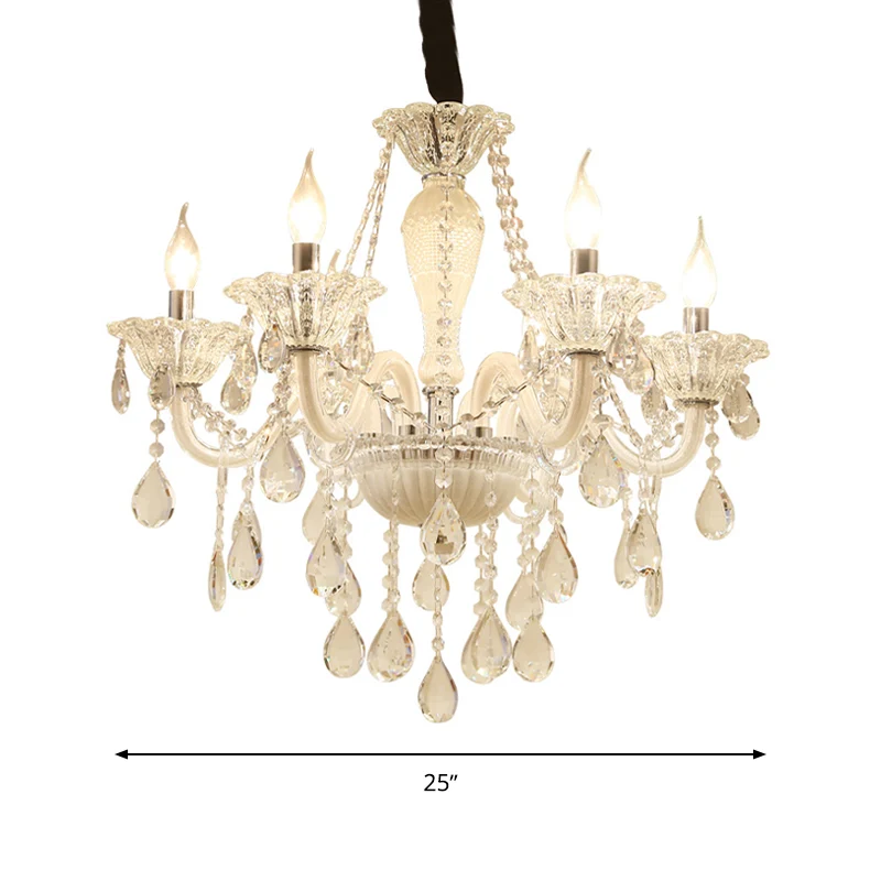 Moderne kaars hangende kroonluchter helder kristalglas 6 lampen woonkamer hangende plafondlamp wit Clearhalo