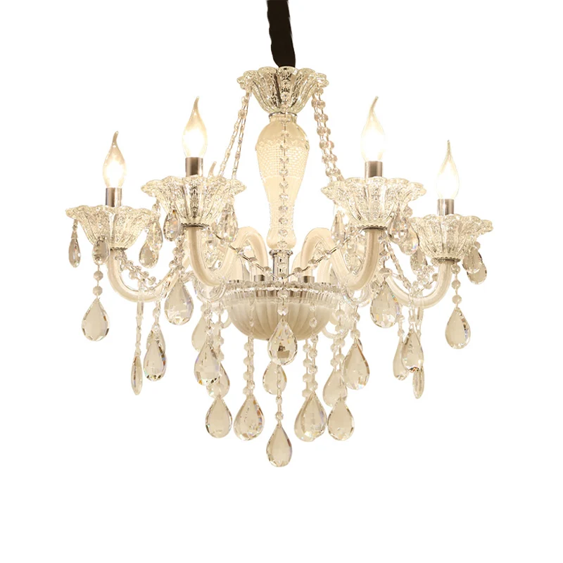 Moderne kaars hangende kroonluchter helder kristalglas 6 lampen woonkamer hangende plafondlamp wit Clearhalo