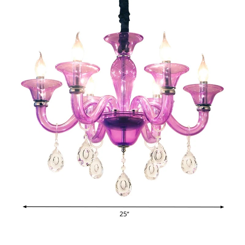 Moderne kandelaar hangende kroonluchter helder kristalglas 6 lampen restaurant hangende plafondlamp paars Clearhalo