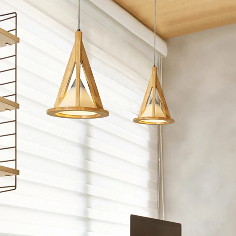 Moderne kegelvormige hanglamp van hout en matglas beige voor koffiebar Clearhalo