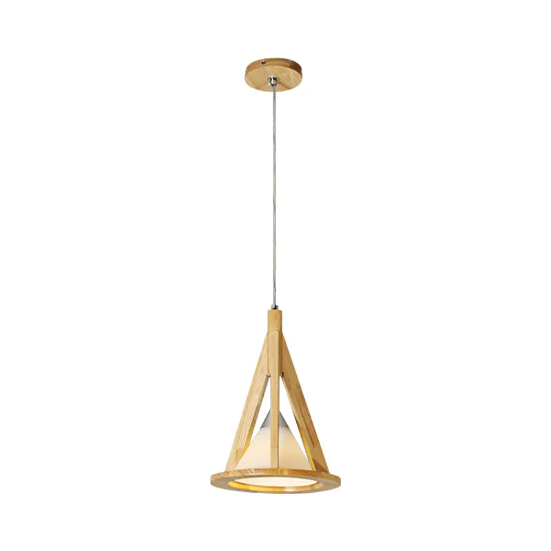Moderne kegelvormige hanglamp van hout en matglas beige voor koffiebar Clearhalo