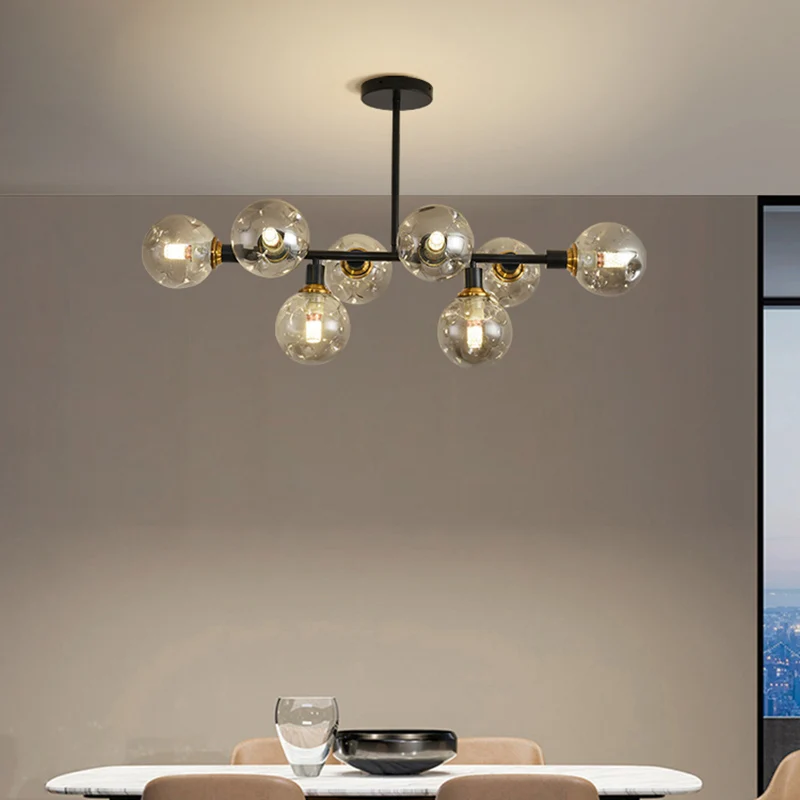 Moderne kogelvormige ophangverlichting Mondgeblazen glazen eetkamer eilandlamp zwart Clearhalo