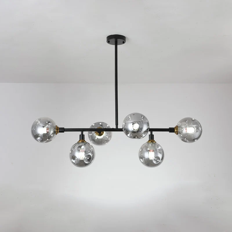 Moderne kogelvormige ophangverlichting Mondgeblazen glazen eetkamer eilandlamp zwart Clearhalo