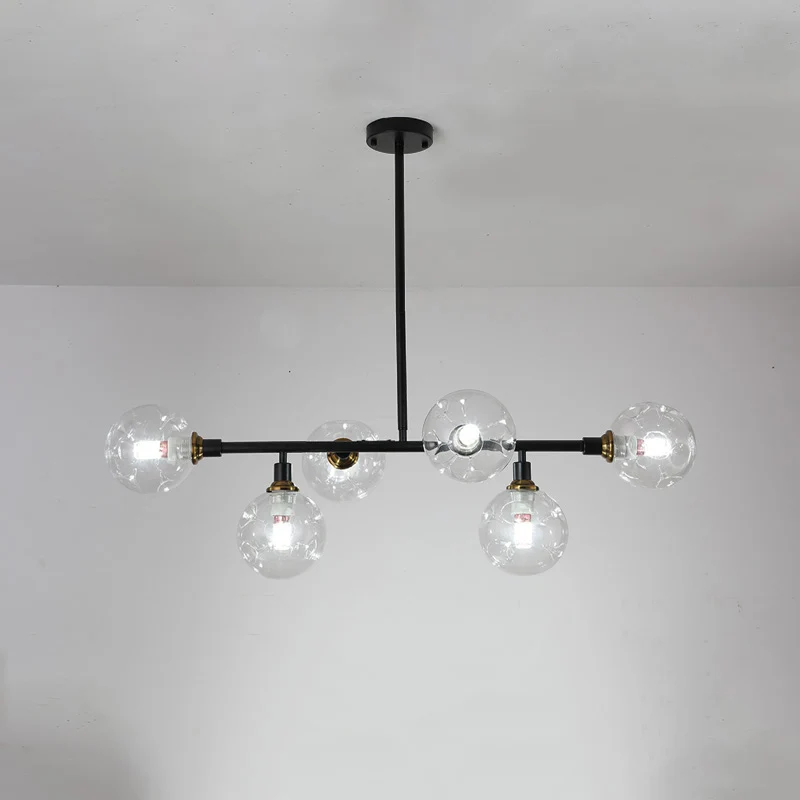 Moderne kogelvormige ophangverlichting Mondgeblazen glazen eetkamer eilandlamp zwart Clearhalo