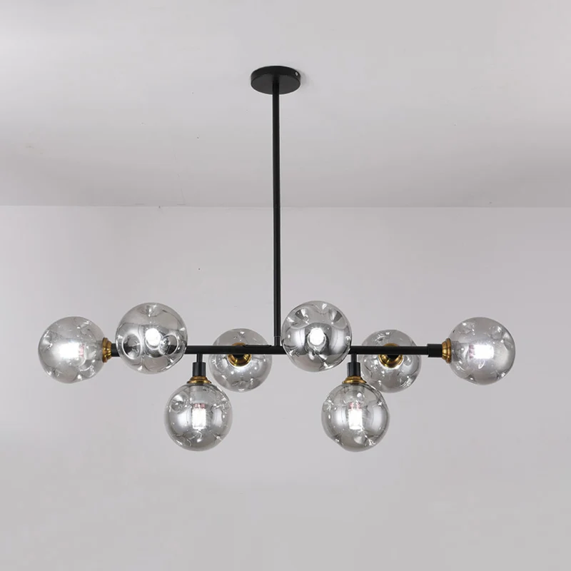 Moderne kogelvormige ophangverlichting Mondgeblazen glazen eetkamer eilandlamp zwart Clearhalo