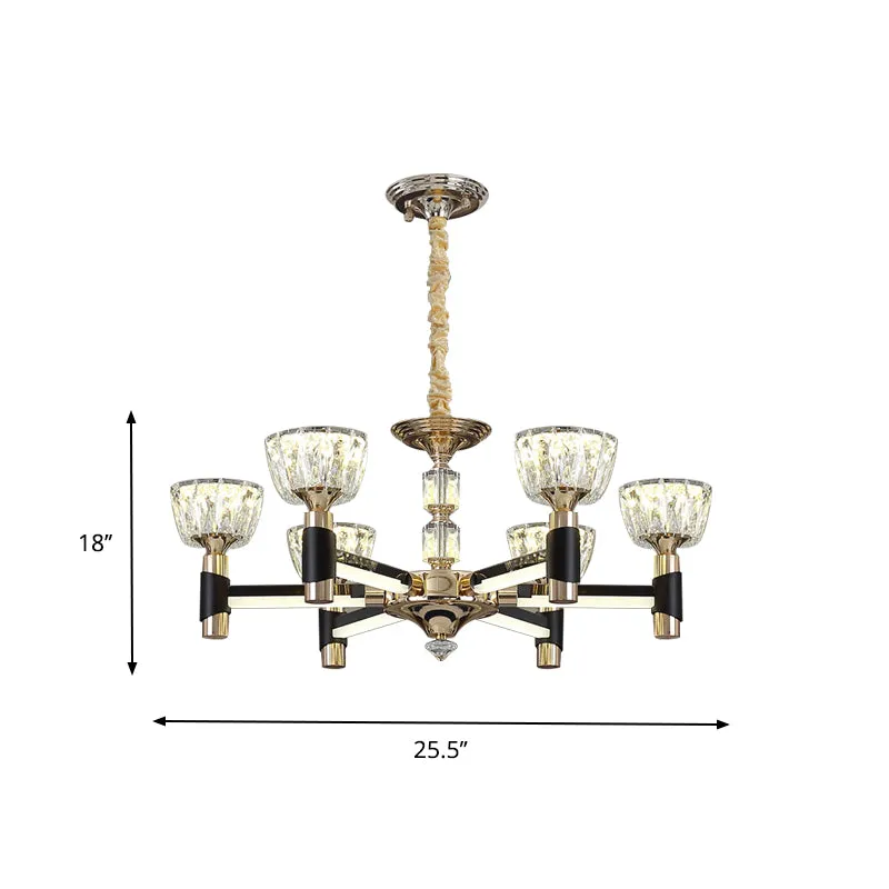 Moderne komvormige hanglamp 6/8 lichtkristallen rechthoekige LED-kroonluchterlamp zwart en goud Clearhalo
