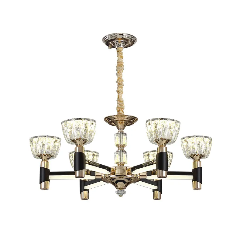 Moderne komvormige hanglamp 6/8 lichtkristallen rechthoekige LED-kroonluchterlamp zwart en goud Clearhalo