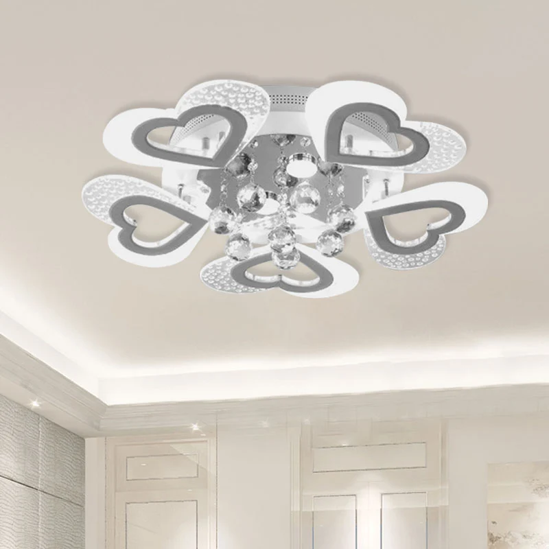 Moderne liefdevolle hartvormige plafondlamp van acryl LED-slaapkamer semi-inbouwlamp wit met kristallen boldecor Clearhalo
