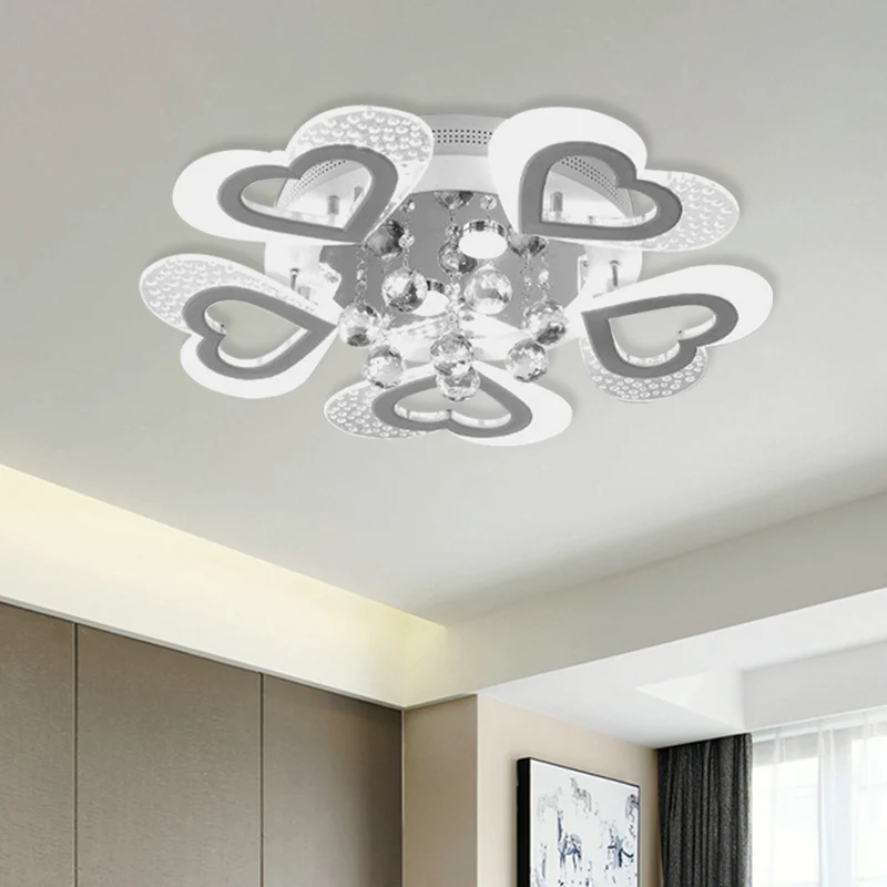 Moderne liefdevolle hartvormige plafondlamp van acryl LED-slaapkamer semi-inbouwlamp wit met kristallen boldecor Clearhalo