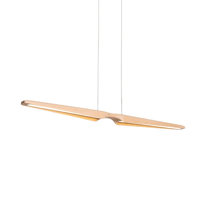 Moderne lineaire houten hanglamp, enkel licht LED hangend plafondlamp voor kantoor Clearhalo