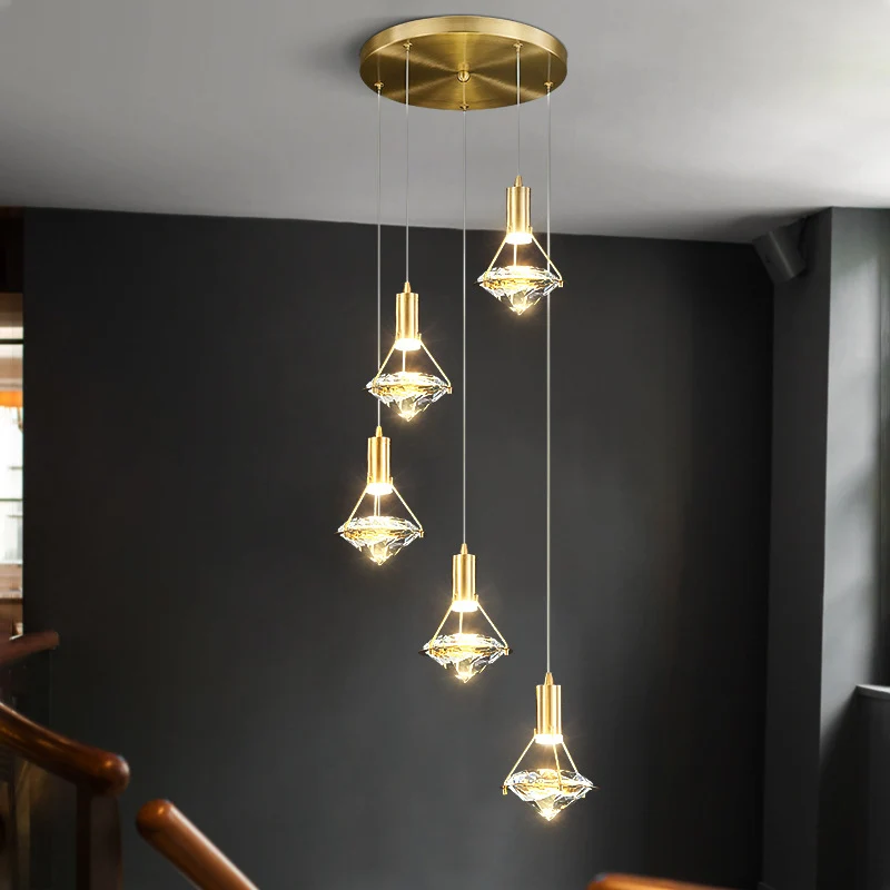 Moderne messing kristallen hanglamp Diamond Crystal LED slaapkamer plafondlampen Clearhalo