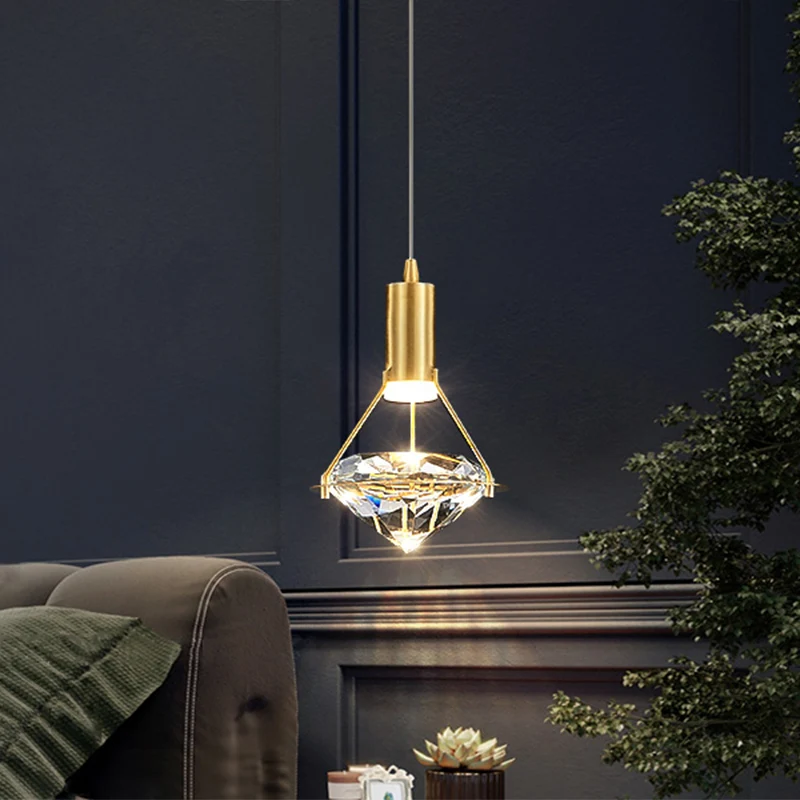 Moderne messing kristallen hanglamp Diamond Crystal LED slaapkamer plafondlampen Clearhalo