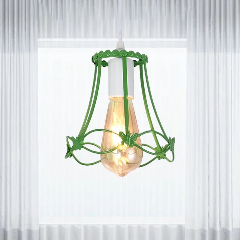 Moderne mini-hanglamp met draadkooi, 1 lichtmetalen hangende plafondlamp blauw/groen/geel Clearhalo