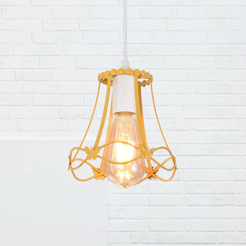 Moderne mini-hanglamp met draadkooi, 1 lichtmetalen hangende plafondlamp blauw/groen/geel Clearhalo
