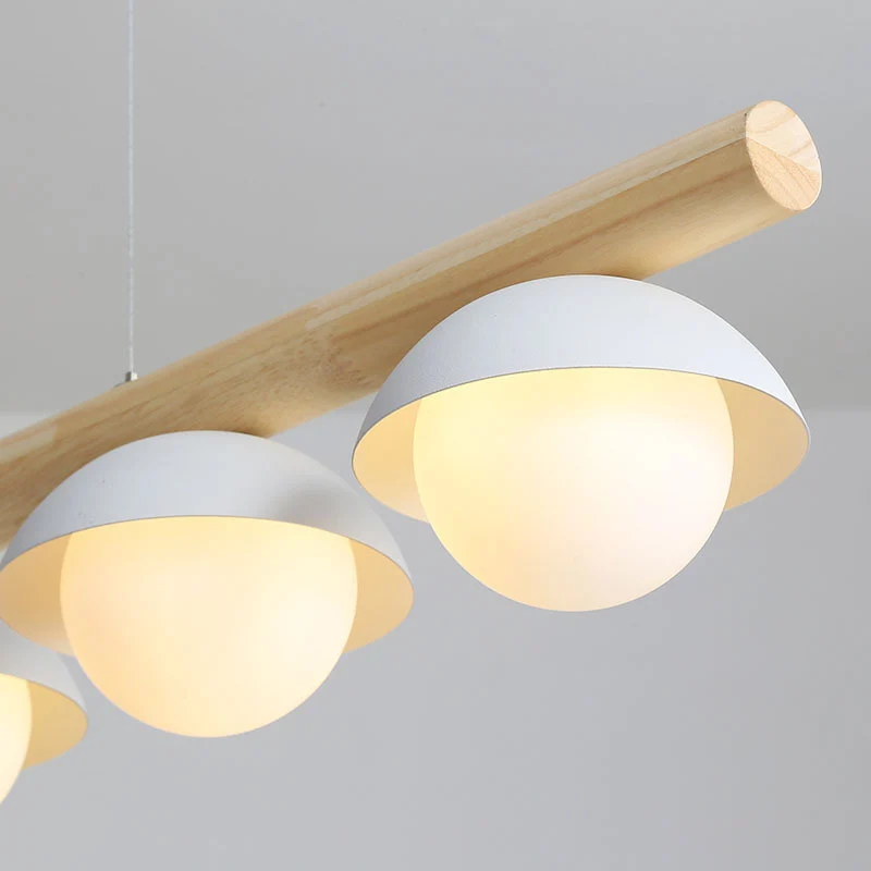 Moderne minimalistische lineaire houten eilandhangende grijze koepelvormige hangende eilandverlichting Clearhalo