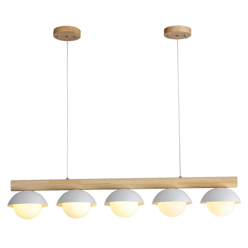 Moderne minimalistische lineaire houten eilandhangende grijze koepelvormige hangende eilandverlichting Clearhalo