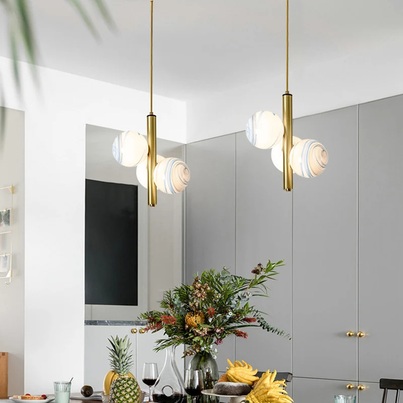 Moderne minimalistische lineaire kroonluchterlamp bolvormig matglas 3-lichts plafondkroonluchter Clearhalo