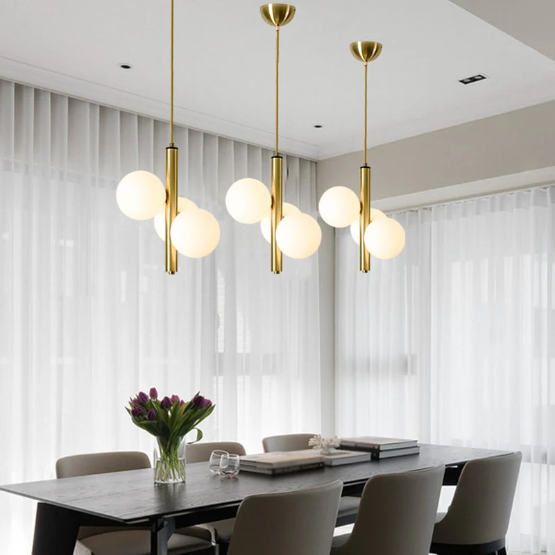 Moderne minimalistische lineaire kroonluchterlamp bolvormig matglas 3-lichts plafondkroonluchter Clearhalo