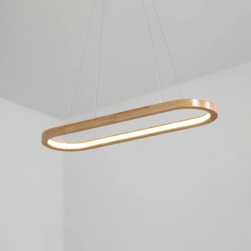 Moderne minimalistische ovale eilandlamp LED houten strip restaurant hanglamp Clearhalo