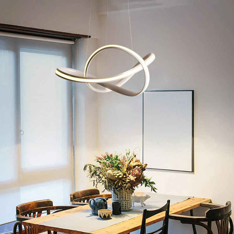 Moderne naadloze curve LED-plafondverlichting metalen eetkamer kroonluchterlicht lichtgrijs-wit Clearhalo