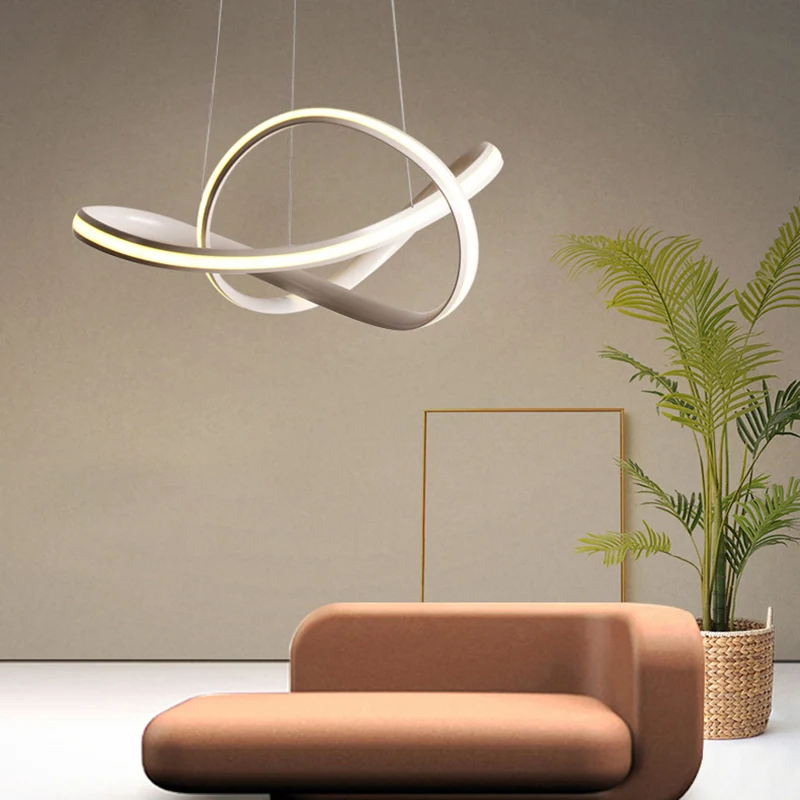 Moderne naadloze curve LED-plafondverlichting metalen eetkamer kroonluchterlicht lichtgrijs-wit Clearhalo