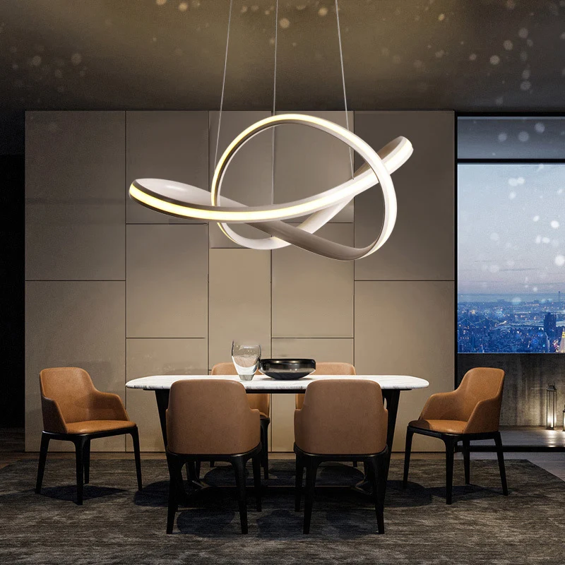 Moderne naadloze curve LED-plafondverlichting metalen eetkamer kroonluchterlicht lichtgrijs-wit Clearhalo