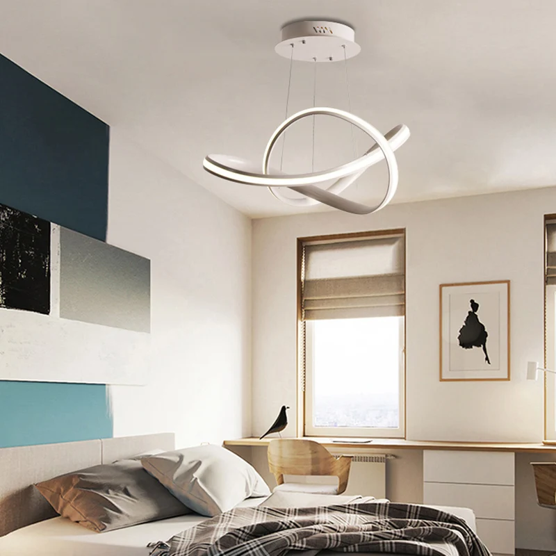 Moderne naadloze curve LED-plafondverlichting metalen eetkamer kroonluchterlicht lichtgrijs-wit Clearhalo