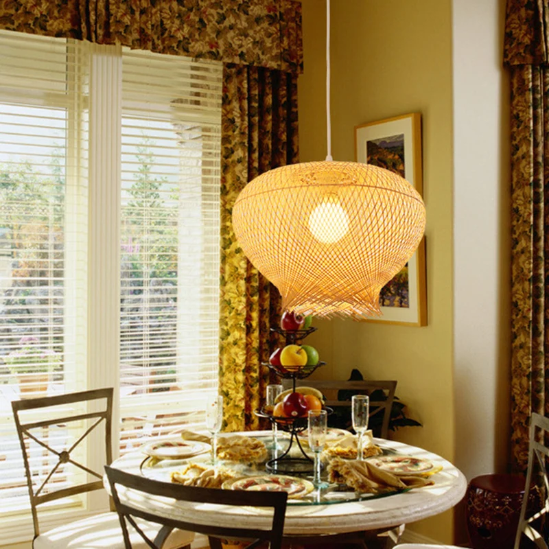 Moderne nestvormige hanglamp bamboe 1-lichts eetkamer hangende plafondlamp beige Clearhalo