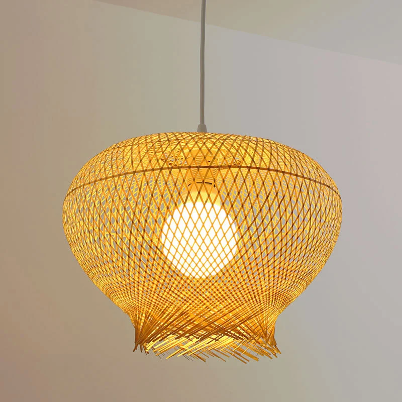 Moderne nestvormige hanglamp bamboe 1-lichts eetkamer hangende plafondlamp beige Clearhalo